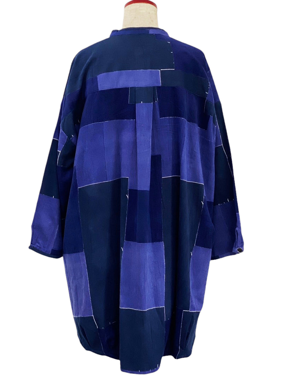 Long Jacket - Corduroy - Color Blocks Print - Dark Blue – Tapestries Studio