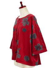 Tuck Crop Jacket - Corduroy - Blossom Print - Red