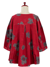 Tuck Crop Jacket - Corduroy - Blossom Print - Red