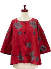 Tuck Crop Jacket - Corduroy - Blossom Print - Red