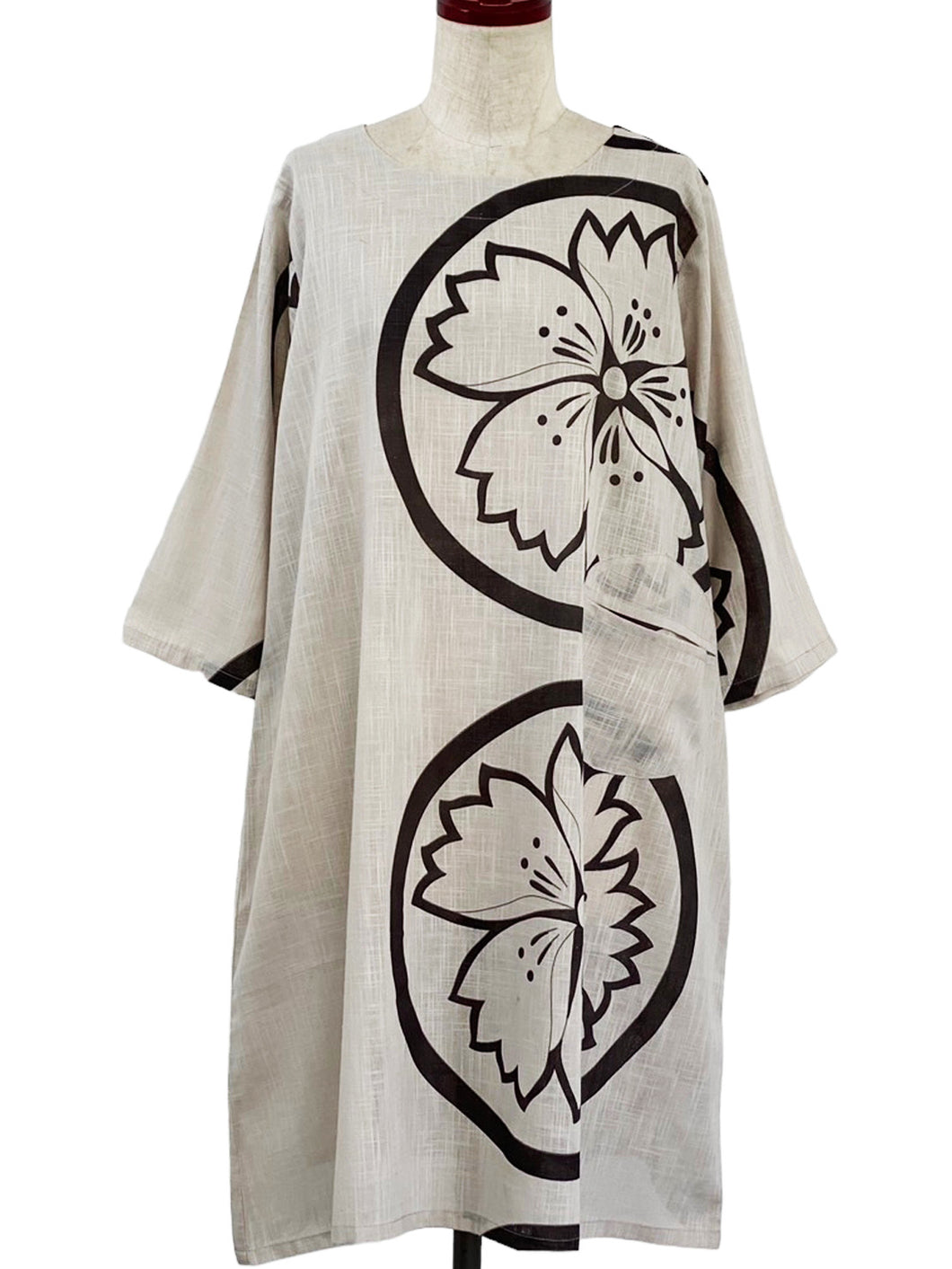 Circle Pocket Tunic - Sakura Print - Light Grey