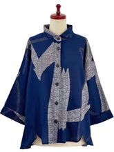 A-Line Jacket - Abstract Paint Print - Dark Blue