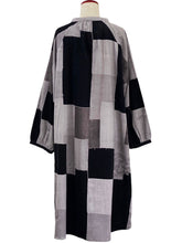 Button Front Dress - Corduroy - Color Blocks Print - Black