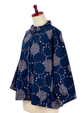 Ruched Collar Jacket - Fleece Lined - Modern Circle Print - Dark Blue