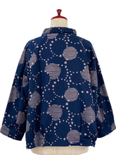 Ruched Collar Jacket - Fleece Lined - Modern Circle Print - Dark Blue