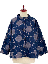 Ruched Collar Jacket - Fleece Lined - Modern Circle Print - Dark Blue