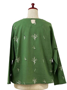 Circle Pocket Pullover - Tree Buds Print - Green