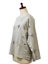 Circle Pocket Pullover - Tree Buds Print - Light Grey