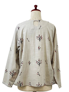 Circle Pocket Pullover - Tree Buds Print - Light Grey