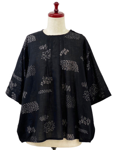 Pintuck Bubble Pullover - Flocks Print - Black