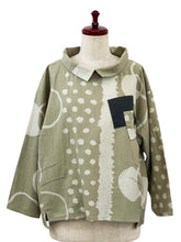 Collared Tuck Pullover - Multi Circles Print - Green