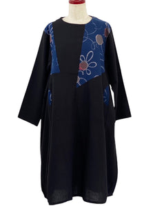 Multi Panel Dress - Solid/Hotaru Print - Black