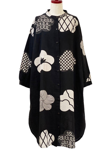 Button Front Dress - Ume Print - Black