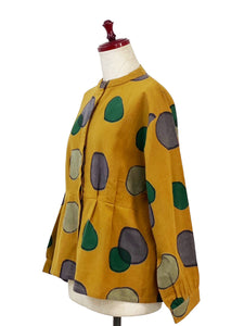 Hidden Button Jacket - Pebbles Print - Mustard