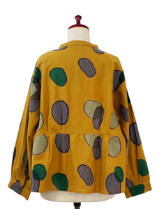 Hidden Button Jacket - Pebbles Print - Mustard