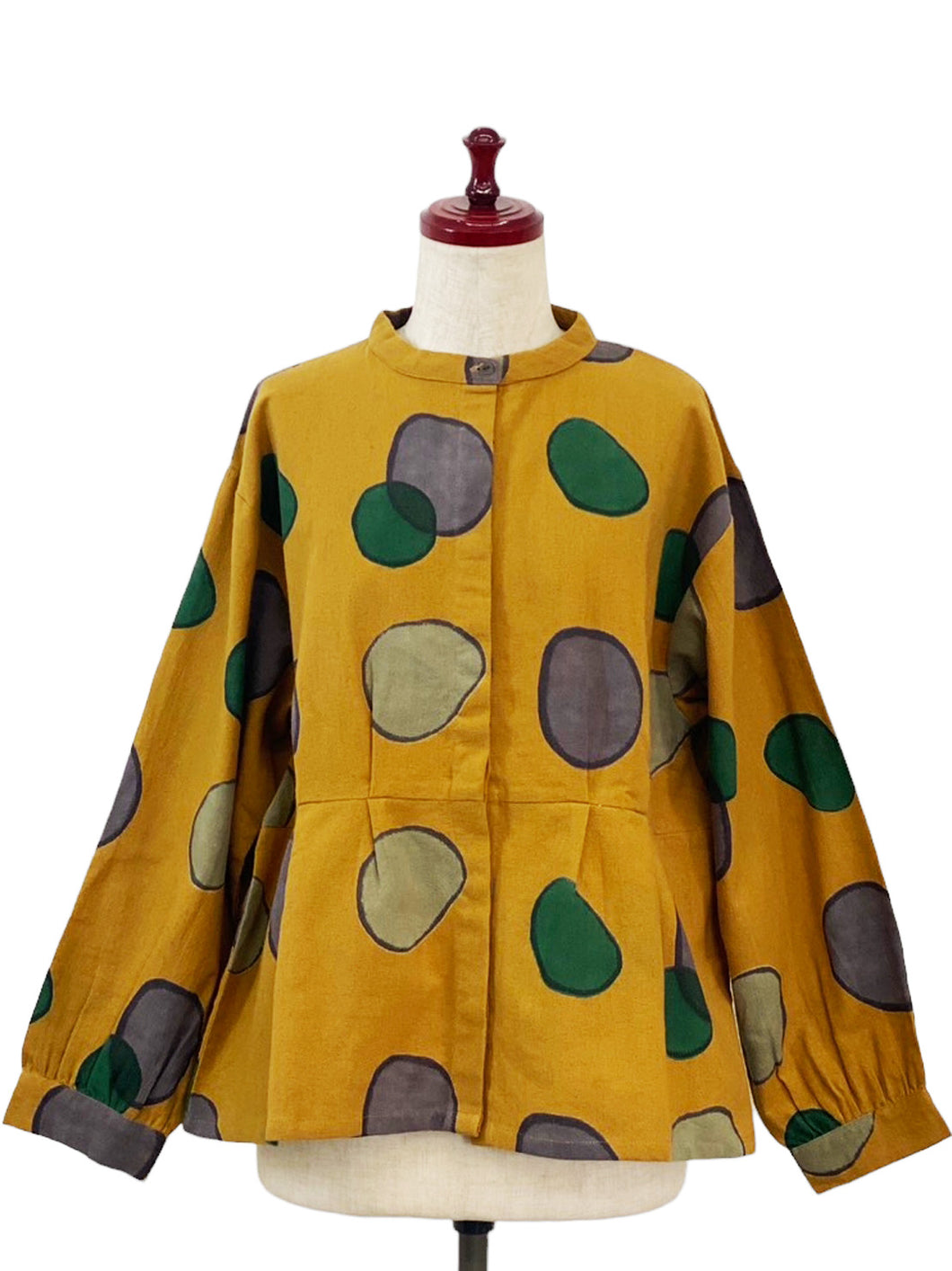 Hidden Button Jacket - Pebbles Print - Mustard