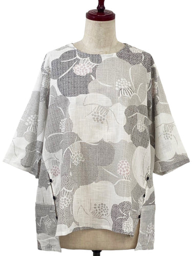 Button Accent Pullover - Camellia Print - Natural