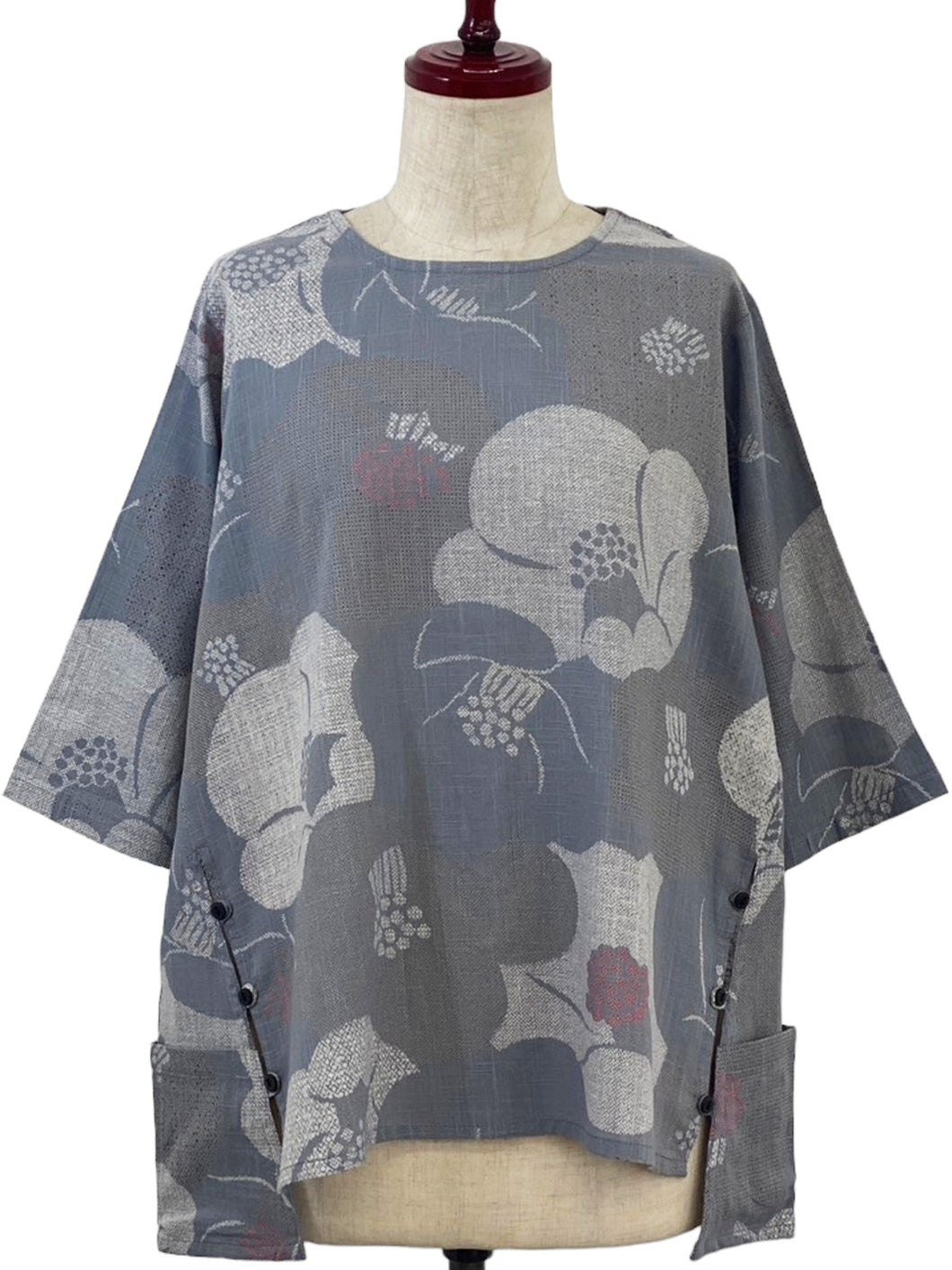 Button Accent Pullover - Camellia Print - Light Purple