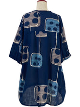 Gathered Bottom Jacket - Modern Square Print - Dark Blue