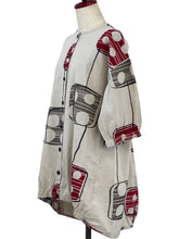 Gathered Bottom Jacket - Modern Square Print - Light Grey