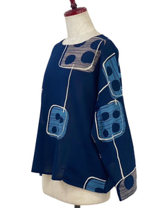 Overlap Back Pullover - Modern Square Print - Dark Blue