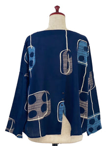 Overlap Back Pullover - Modern Square Print - Dark Blue