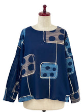 Overlap Back Pullover - Modern Square Print - Dark Blue