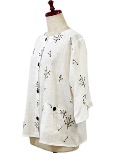 Flare Crop Jacket - Tree Buds Print - Natural