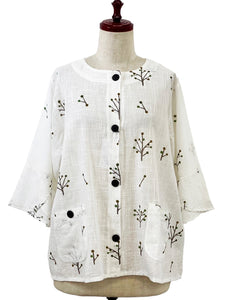 Flare Crop Jacket - Tree Buds Print - Natural