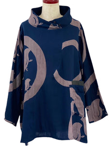 Wave Panel Pullover - Double Gauze - Chidori Print - Dark Blue