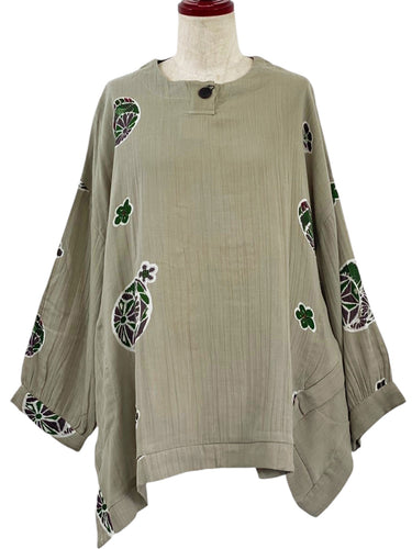 A-Line Pullover - Double Gauze - Temari Print - Light Khaki