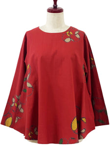 Simple Pullover - Winter Flower Print - Red