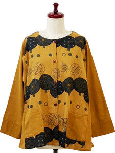 Pocket Accent Panel Jacket - Wonder Forest Print - Mustard