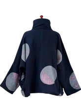 Cowl Neck Jacket - Fleece Lined - Multi Bubble Print - Black