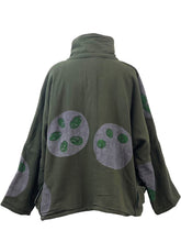 Cowl Neck Jacket - Fleece Lined - Multi Bubble Print - Dark Green
