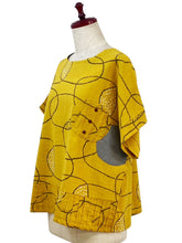 Circle Patch Top - Overlapping Ovals Print - Mustard