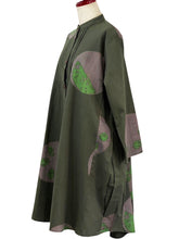 Pintuck Long Jacket - Multi Bubble Print - Dark Green