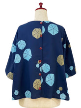 Back Button Pullover - Morning Glory Stamps Print - Dark Blue