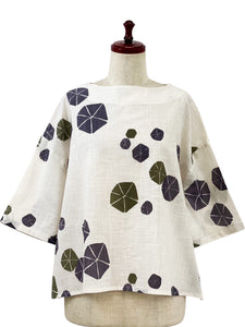 Back Button Pullover - Morning Glory Stamps Print - Natural