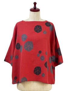 Back Button Pullover - Morning Glory Stamps Print - Red