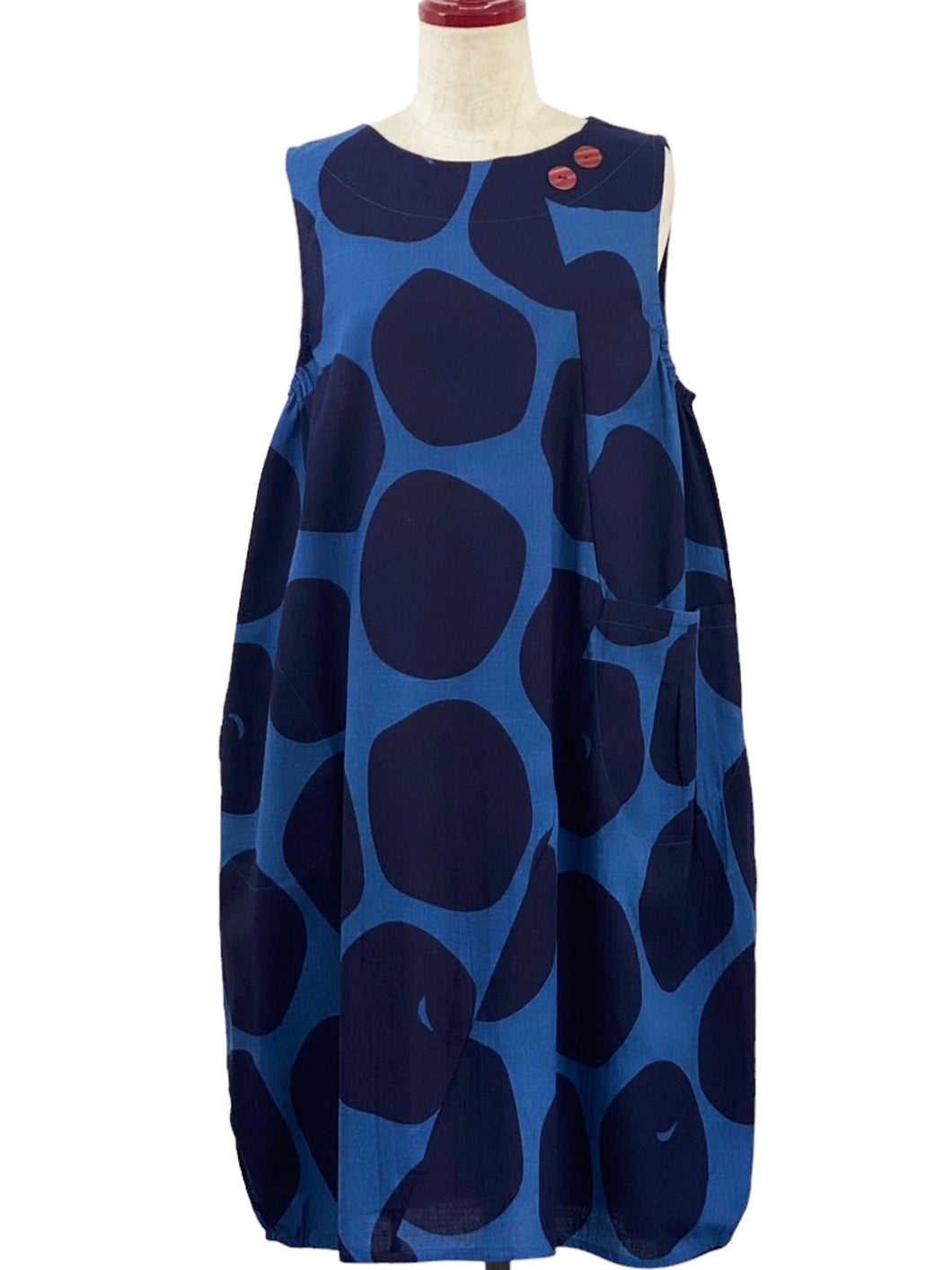 Panel Jumper - Big Polka Dots Print - Dark Blue