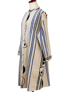 Long Jacket - Abstract Stripe Print - Light Grey