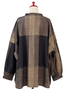 Cuff Sleeve Loose Jacket - Multi Stripe Print - Black