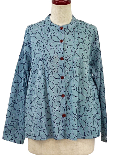 Pintuck Jacket - Flower Field Print - Blue