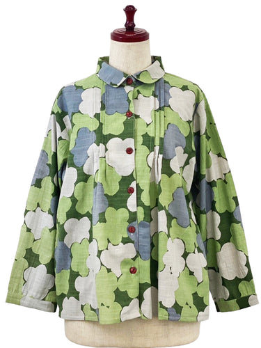 Tuck Jacket - Floral Print - Green