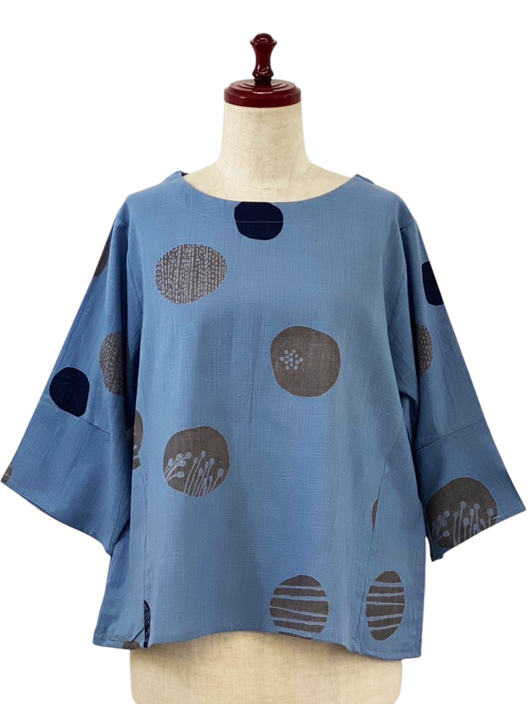 Crop Pullover - Multi Textile Bubble Print - Blue