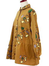 Panel Gathered Jacket - Winter Flower Print - Mustard