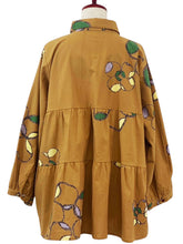 Panel Gathered Jacket - Winter Flower Print - Mustard