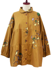 Panel Gathered Jacket - Winter Flower Print - Mustard