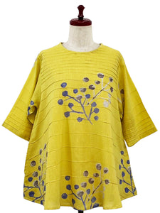 Pintuck Pullover - Berries Print - Mustard